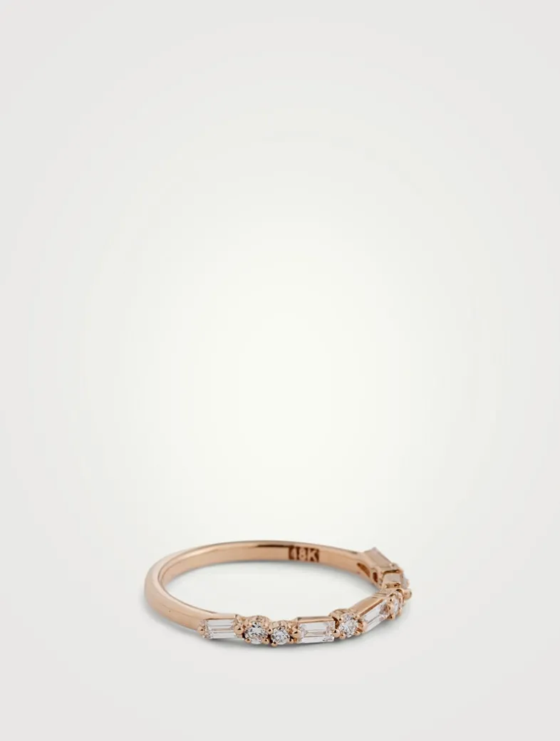 18K Rose Gold Thin Mix Diamonds Half Band Ring