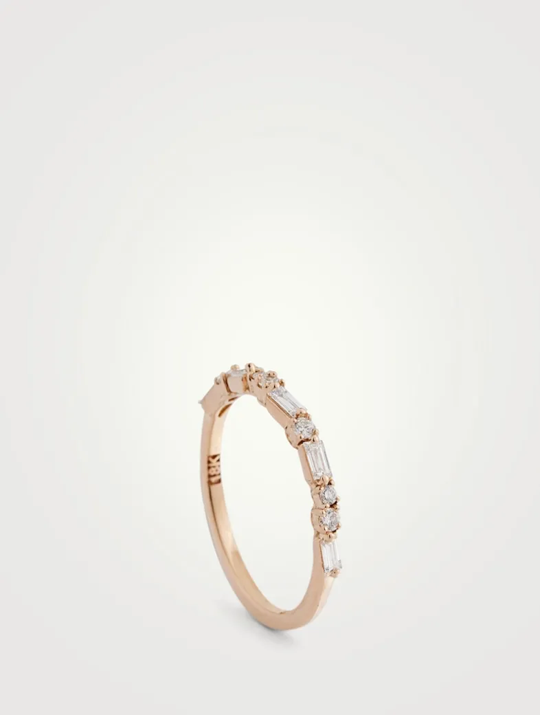 18K Rose Gold Thin Mix Diamonds Half Band Ring