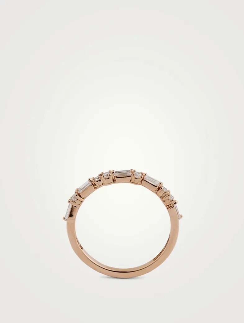 18K Rose Gold Thin Mix Diamonds Half Band Ring