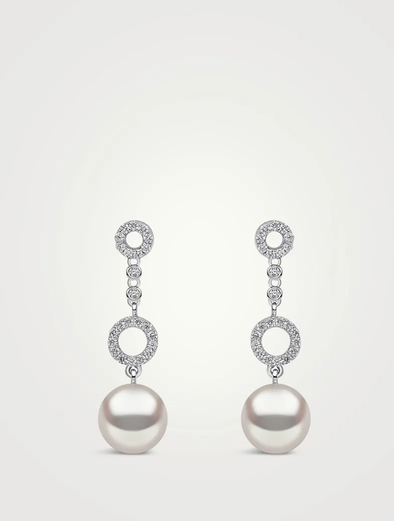 18K White Gold Akoya Pearl Earrings With Diamonds