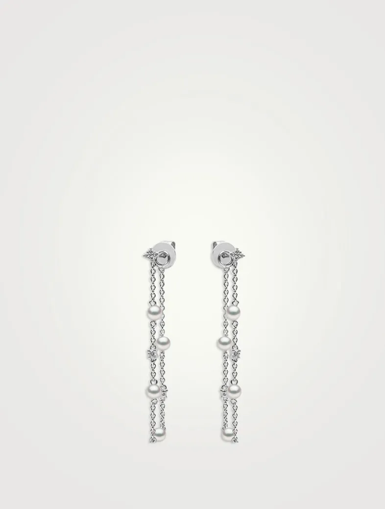 18K White Gold Freshwater Pearl And Diamond Earrings