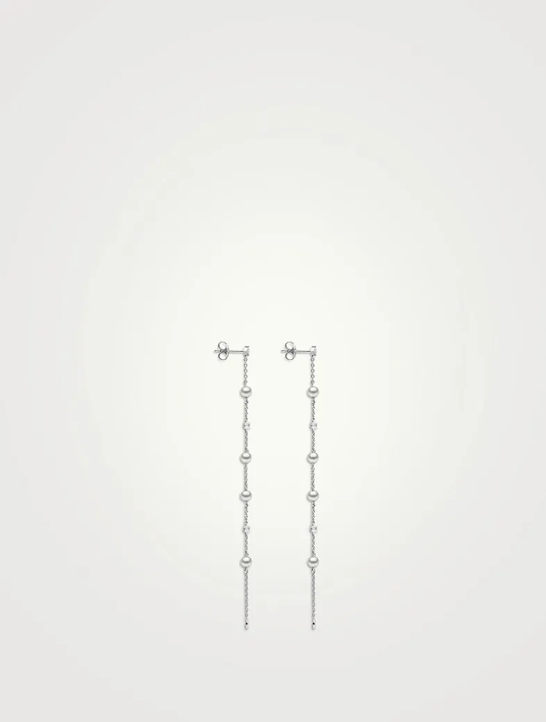 18K White Gold Freshwater Pearl And Diamond Earrings