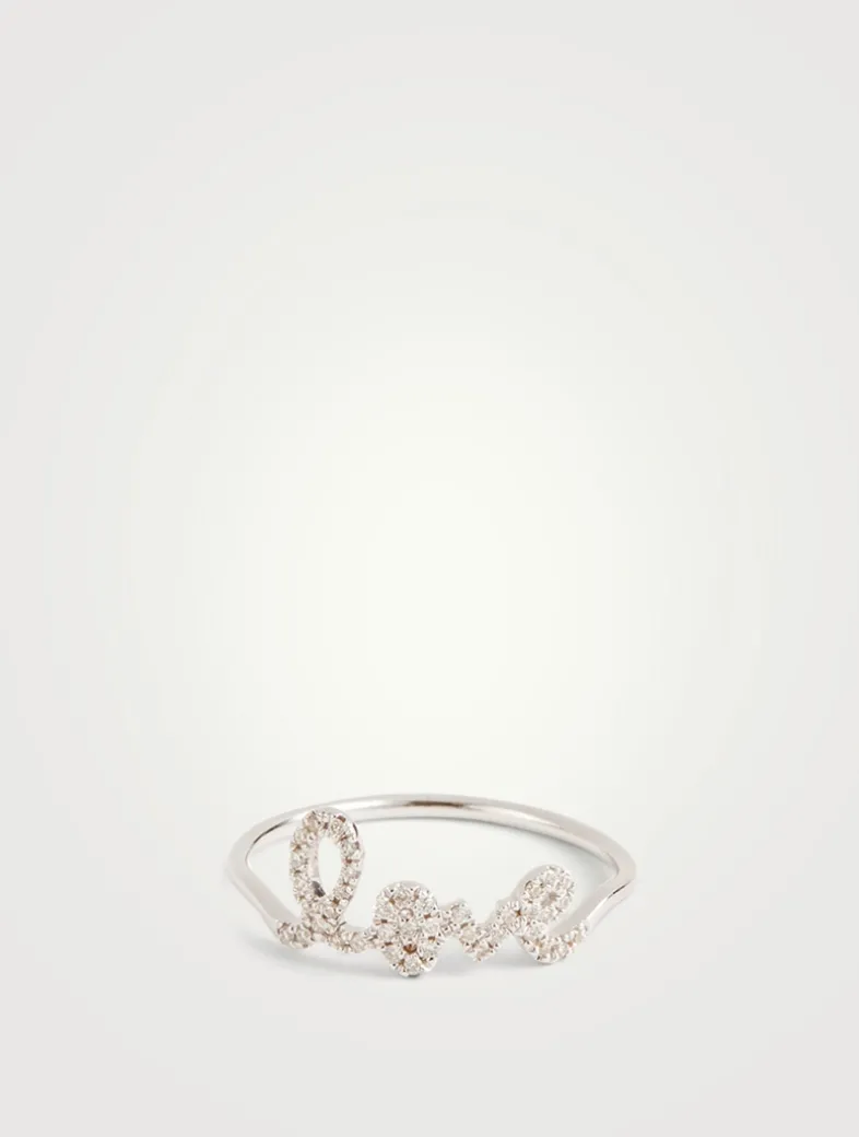 14K White Gold Love Ring With Diamonds