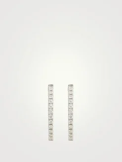 18K White Gold Oval Diamond Hoop Earrings