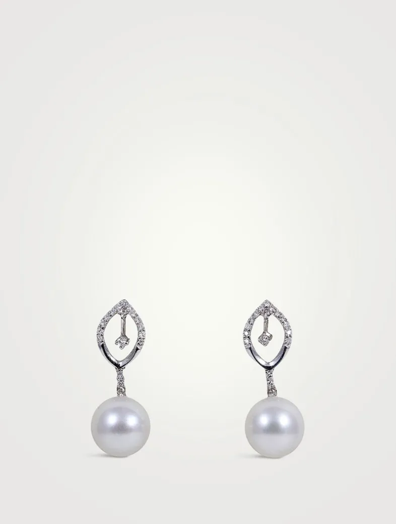 18K White Gold Pearl Earrings With Diamonds