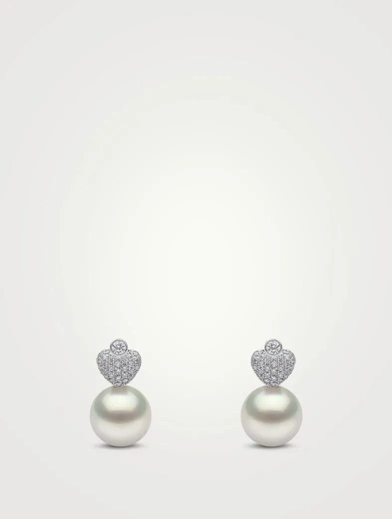18K White Gold Pearl Earrings With Diamonds
