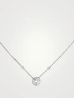 18K White Gold Round Heart Pendant Necklace