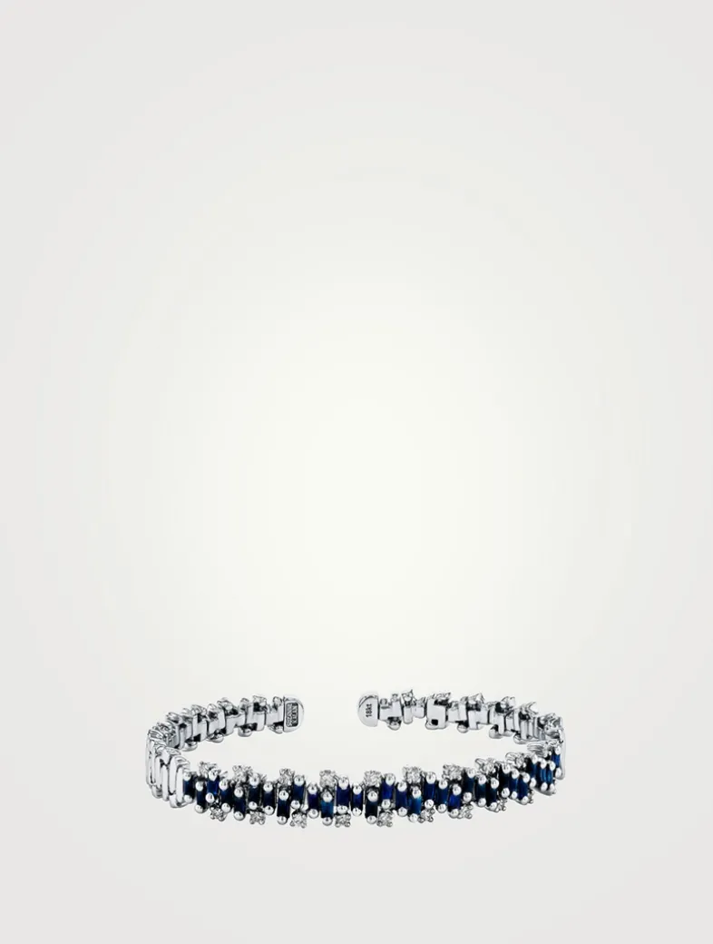 18K White Gold Shimmer Aurora Sapphire Bangle Bracelet
