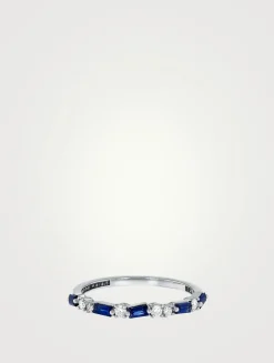 18K White Gold Thin Mix Dark Blue Sapphire Half Band