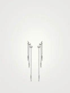18K White Gold Triple Chain Earrings With Pearls and Diamonds