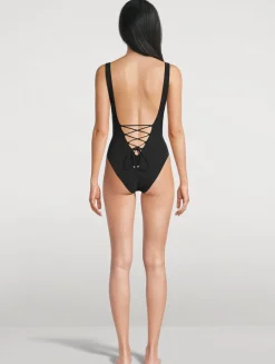 Lace-Up One-Piece Swimsuit