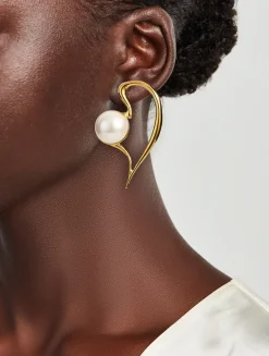 Large Faux Pearl Heart Earrings