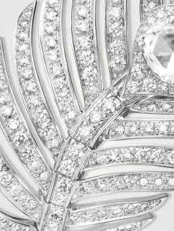 Large Plume De Paon White Gold Ring With Diamonds