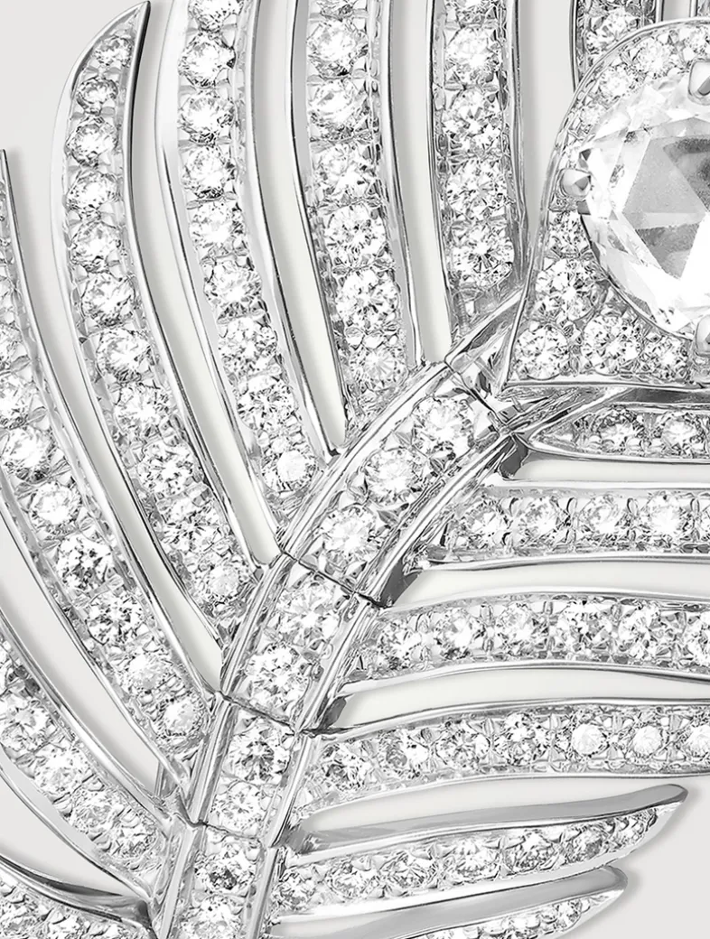 Large Plume De Paon White Gold Ring With Diamonds