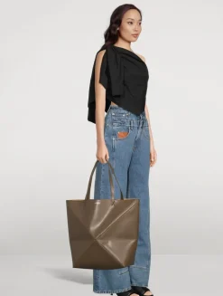 Large Puzzle Fold Leather Tote Bag