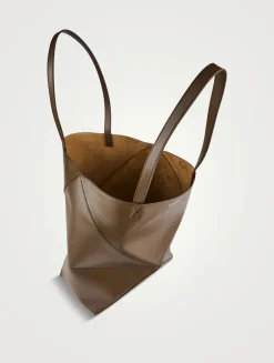 Large Puzzle Fold Leather Tote Bag