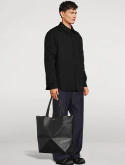 Large Puzzle Fold Leather Tote Bag