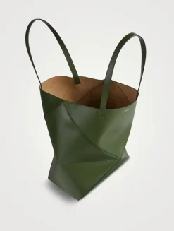 Large Puzzle Fold Leather Tote Bag