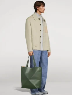 Large Puzzle Fold Leather Tote Bag