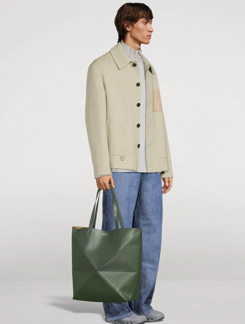 Large Puzzle Fold Leather Tote Bag