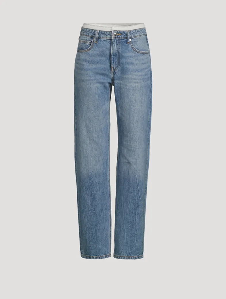 Layered Straight Jeans With Pointelle Underwear
