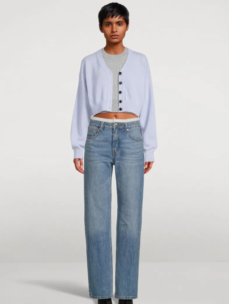 Layered Straight Jeans With Pointelle Underwear