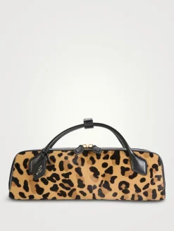 Le Teckel Calf Hair Clutch In Leopard Print