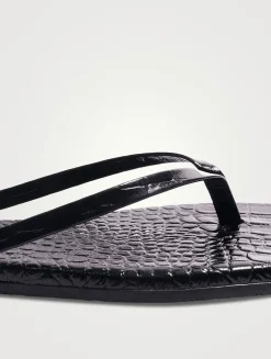 Lily Square-Toe Croc-Embossed Leather Flip-Flops