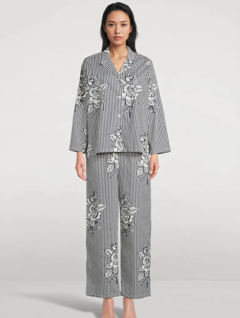402 Long Pajama Set In Pinstripe Rose Navy