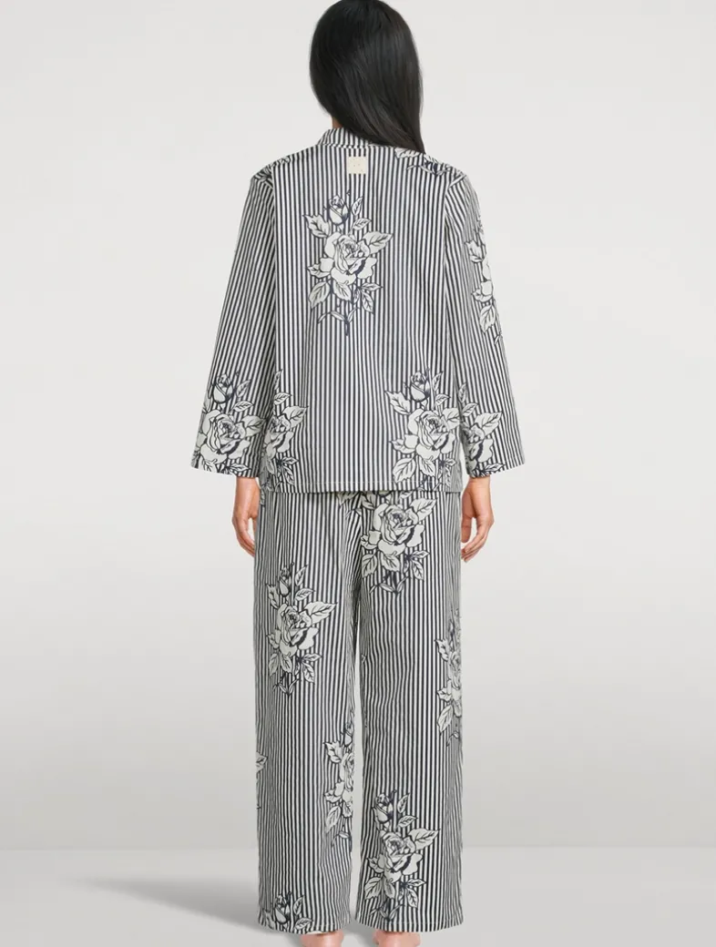 402 Long Pajama Set In Pinstripe Rose Navy