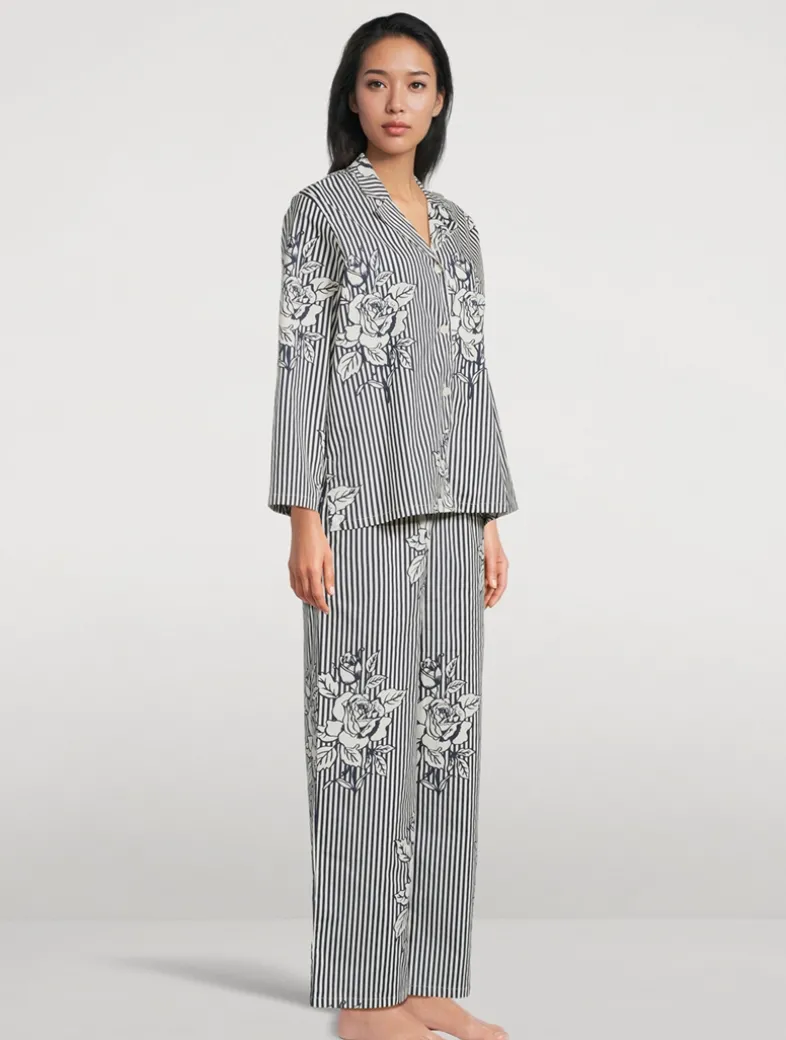 402 Long Pajama Set In Pinstripe Rose Navy