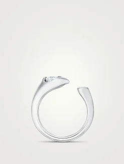 LU 18K White Gold Open Droplet Ring With Diamonds