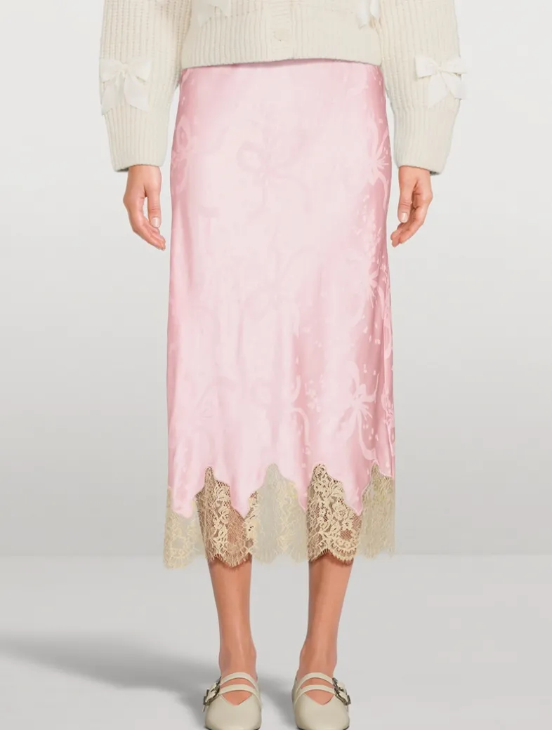 Malina Bow Jacquard Satin Slip Skirt