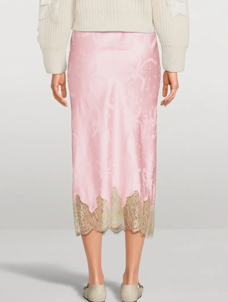 Malina Bow Jacquard Satin Slip Skirt