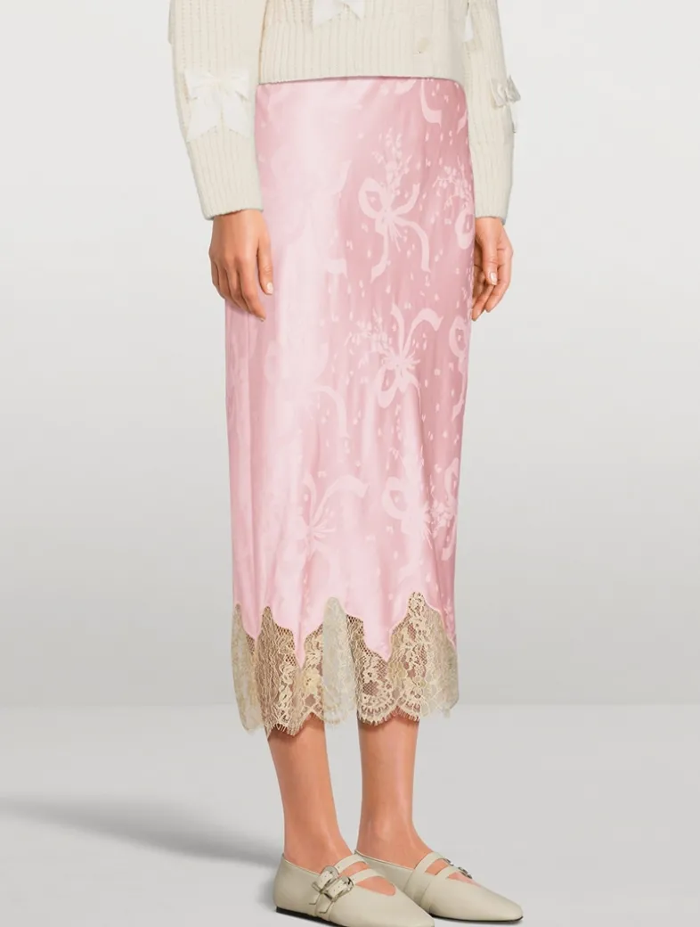 Malina Bow Jacquard Satin Slip Skirt