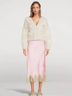 Malina Bow Jacquard Satin Slip Skirt