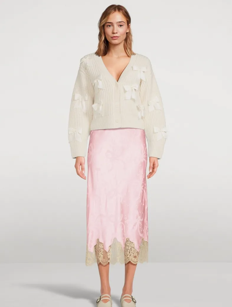 Malina Bow Jacquard Satin Slip Skirt
