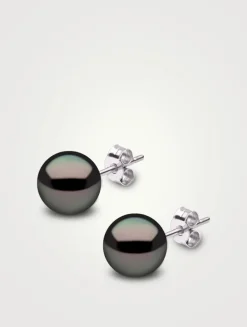 Medium 18K White Gold Tahitian South Sea Pearl Stud Earrings