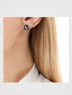 Medium 18K White Gold Tahitian South Sea Pearl Stud Earrings