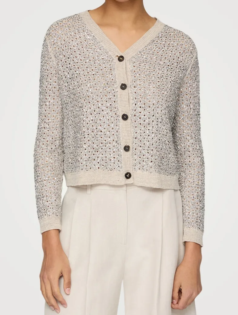 Metallic Linen Silk Pointelle Cardigan