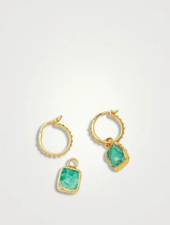 Mini Pyramid Charm Hoop Earrings With Amazonite
