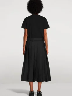 Mixed-Media Belted Midi Dress