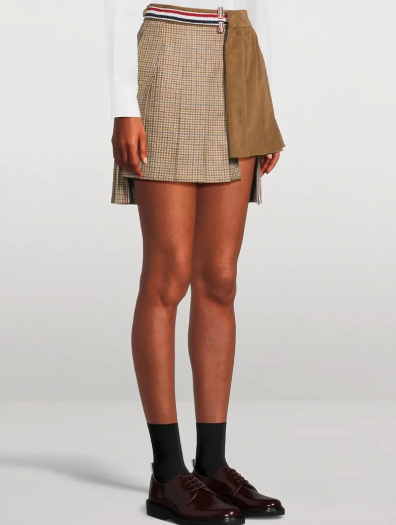 Mixed-Media Pleated Mini Skirt