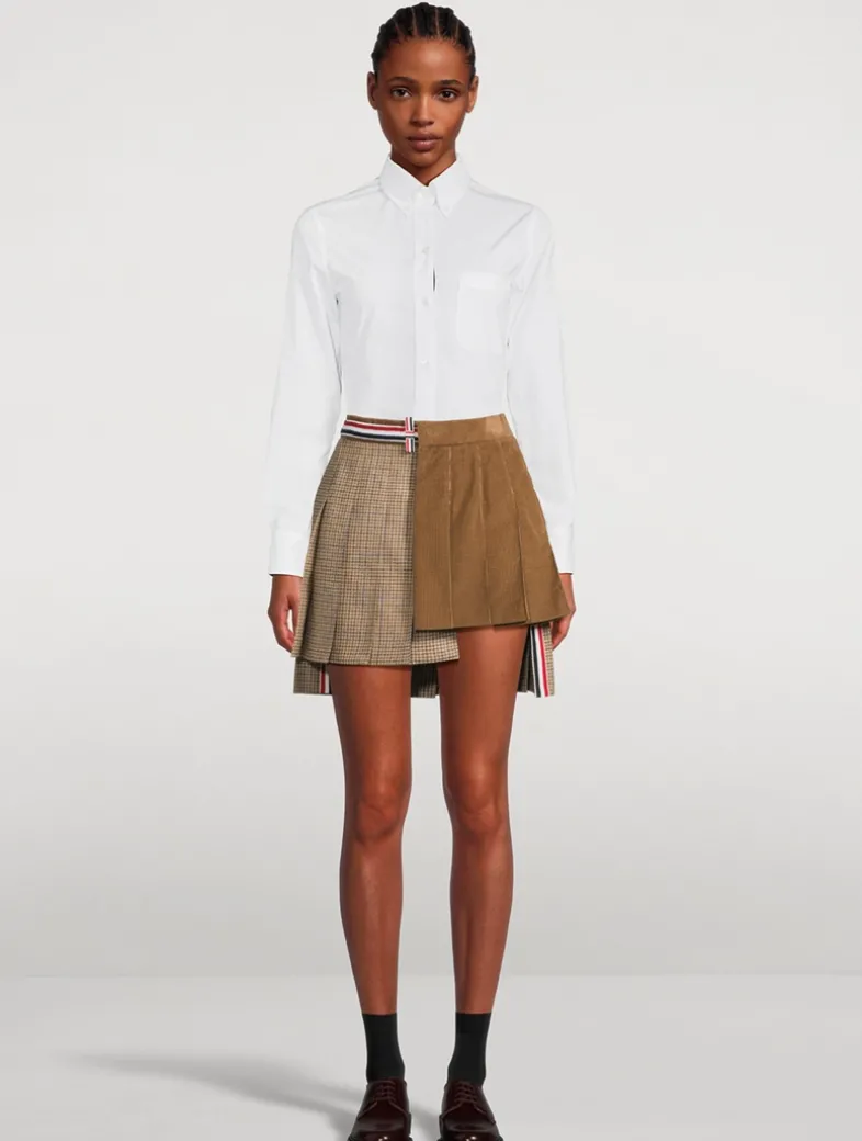 Mixed-Media Pleated Mini Skirt