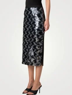 Mixed-Media Sequin Pencil Skirt