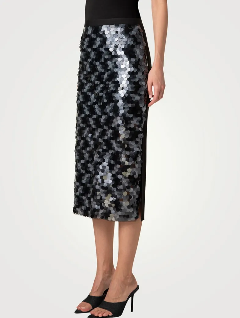 Mixed-Media Sequin Pencil Skirt