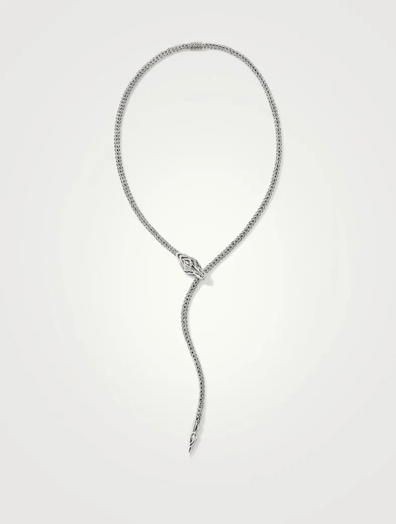 Naga Sterling Silver Y Necklace With Diamonds And Blue Sapphire