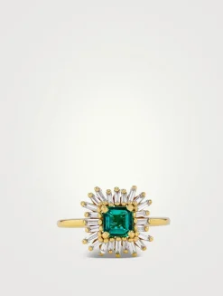 One Of A Kind 18K Gold Emerald Flower Ring