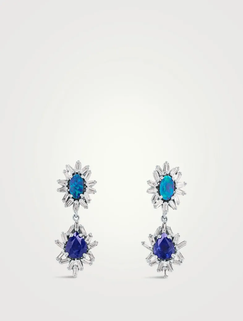 One Of A Kind 18K White Gold Sapphire Doublet Drop Earrings