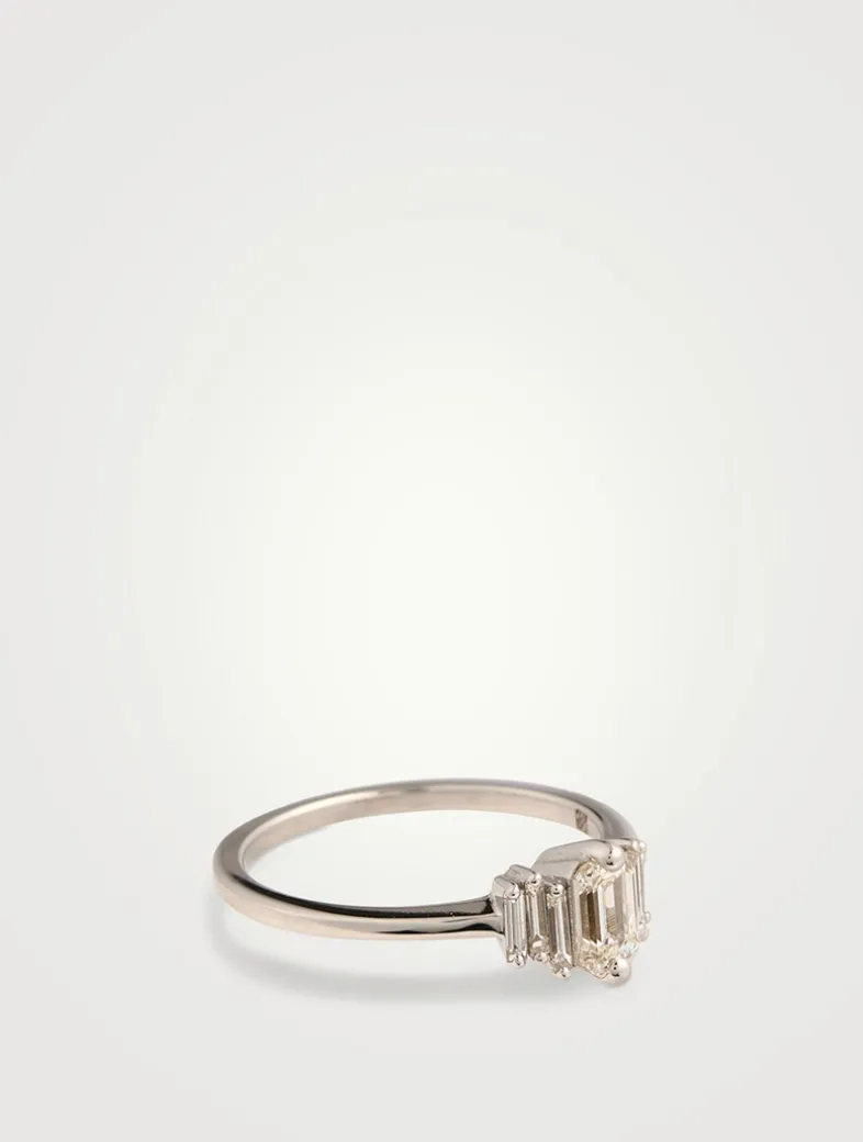 One-Of-A-Kind 14K White Gold Triple Diamond Ring